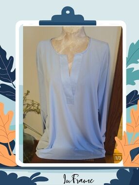 Nwt Banana Republic Soft Blue Split V-Neck 3/4 Sleeve Top Size Xxl